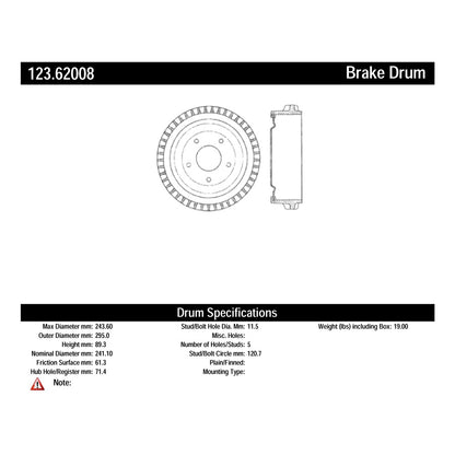 Centric Parts Brake Drum Standard Non-Directional Finishes for 1964-1975 Buick Apollo, Chevrolet Camaro, Corvair, El Camino, G10 Van, Malibu, Monte Carlo, Nova, GMC G15/G1500 123.62008