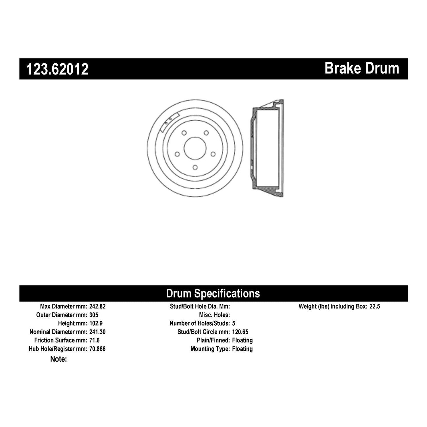 Centric Parts Brake Drum Standard Non-Directional Finishes for 1964-1972 Buick Pontiac