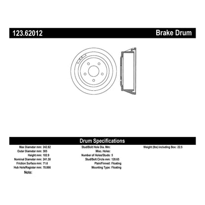 Centric Parts Brake Drum Standard Non-Directional Finishes for 1964-1972 Buick Pontiac