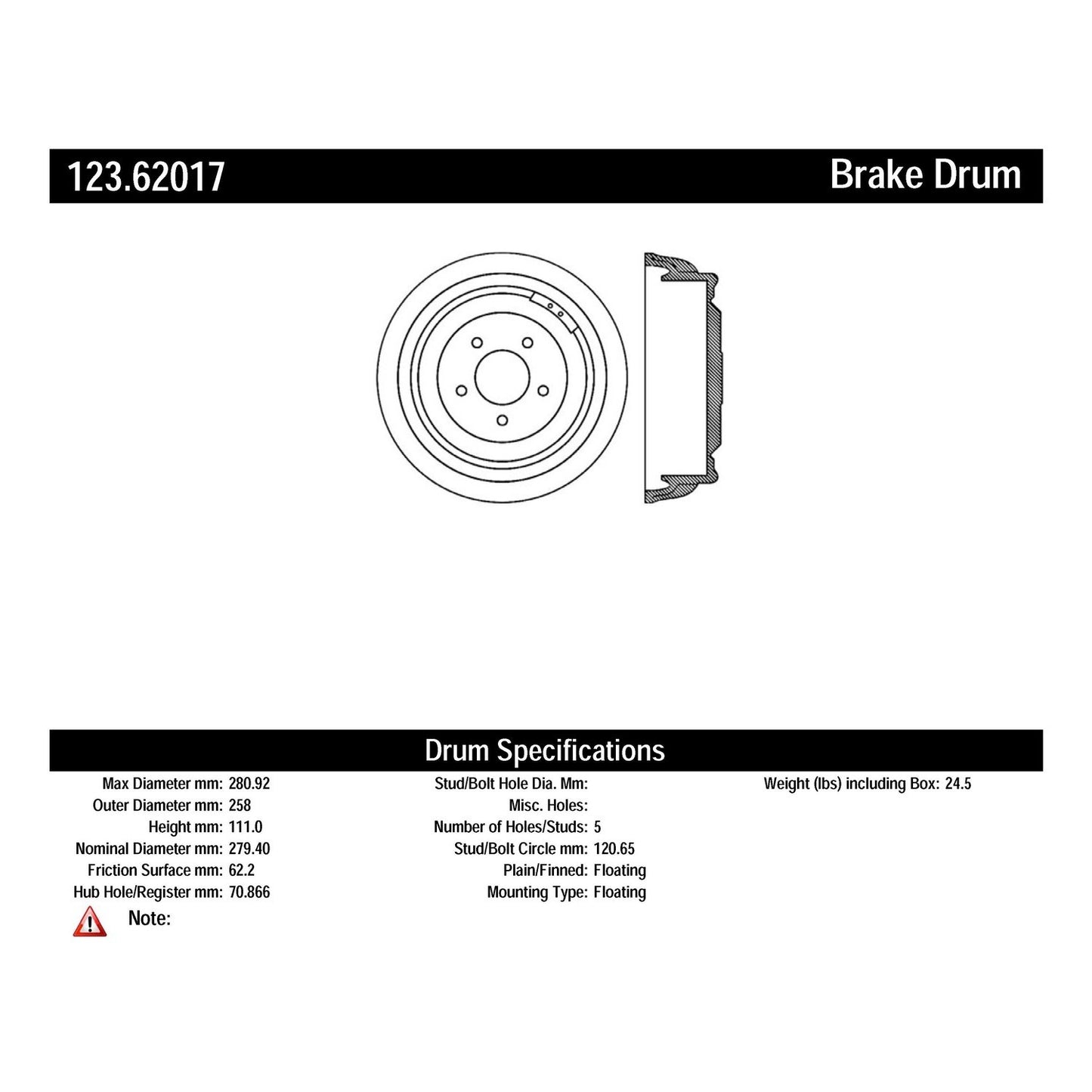 Centric Parts Brake Drum Standard Non-Directional Finishes for 1976-1977 Buick Century Chevrolet El Camino Laguna Malibu GMC Sprint Pontiac Grand LeMans 123.62017