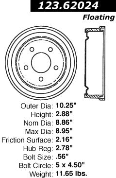 Centric Parts Brake Drum Standard Non-Directional Finishes for 1983-1992 Buick Century Chevrolet Celebrity Oldsmobile Cutlass Pontiac 6000 123.62024