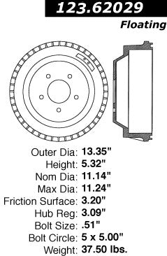 Centric Parts Brake Drum Standard Non-Directional Finishes for 1991-1992 Cadillac Brougham Commercial Chassis 123.62029