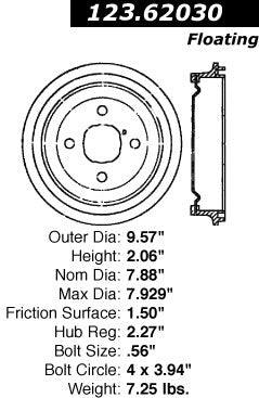 Centric Parts Brake Drum Standard with Non-Directional Finishes for 1991-1992 Saturn SC