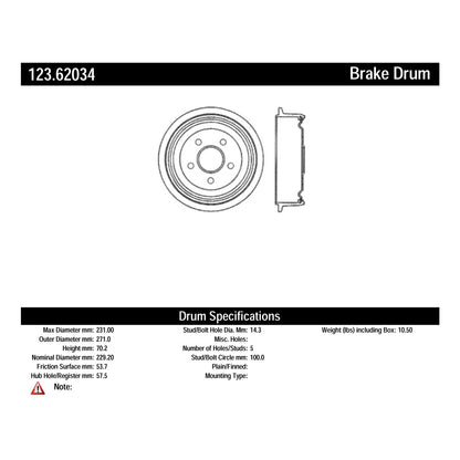 Centric Parts Brake Drum Standard with Non-Directional Finishes for 2003-2005 Chevrolet Cavalier Pontiac Sunfire 123.62034