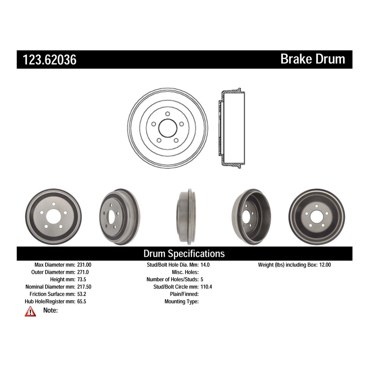 Centric Parts Brake Drum 123.62036