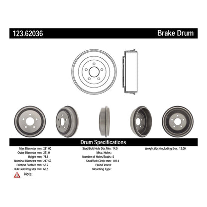 Centric Parts Brake Drum 123.62036
