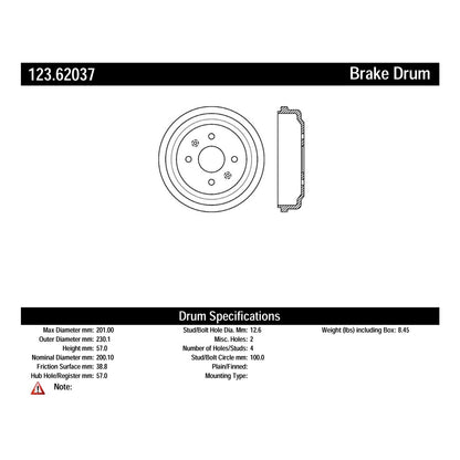 Centric Parts Brake Drum Standard C-Tek for Chevrolet Aveo 2004-2018 123.62037