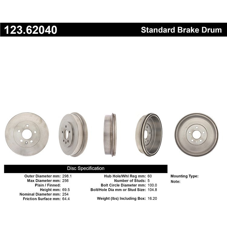 Centric Parts Brake Drum with Non-Directional Finishes 123.62040