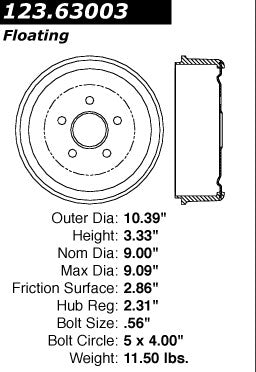 Centric Parts Brake Drum with Non-Directional Finishes 123.63003