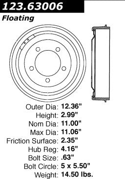 Centric Parts Brake Drum Standard Non-Directional Finishes for 1973-1965 Jeep Commando 123.63006