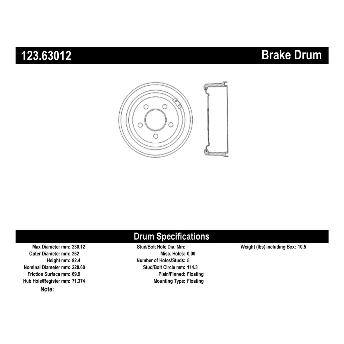Centric Parts Brake Drum Standard C-Tek for 1973-1976 American Motors Gremlin Hornet Javelin Jeep DJ5 123.63012