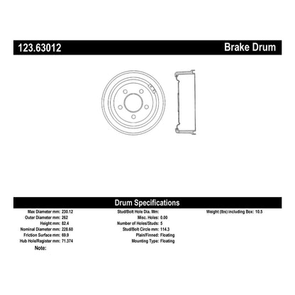Centric Parts Brake Drum Standard C-Tek for 1973-1976 American Motors Gremlin Hornet Javelin Jeep DJ5 123.63012
