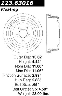Centric Parts Standard Brake Drum Non-Directional Finishes for Chrysler 300 1971-1965 123.63016