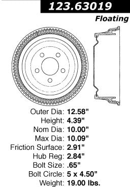 Centric Parts Brake Drum Standard Non-Directional Finishes for 1983-1977 Chrysler Cordoba 123.63019