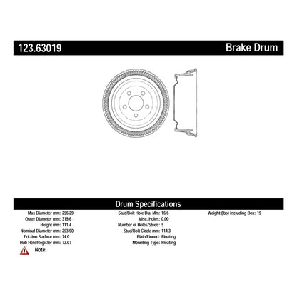 Centric Parts Brake Drum Standard Non-Directional Finishes for 1983-1977 Chrysler Cordoba 123.63019