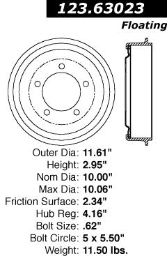 Centric Parts Brake Drum Standard Non-Directional Finishes for 1971-1960 Jeep CJ Series