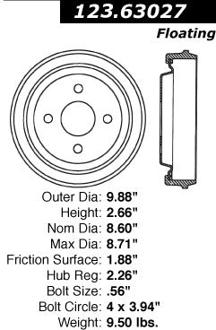 Centric Parts Brake Drum Standard with C-Tek for 1983-1988 Chrysler Models 123.63027