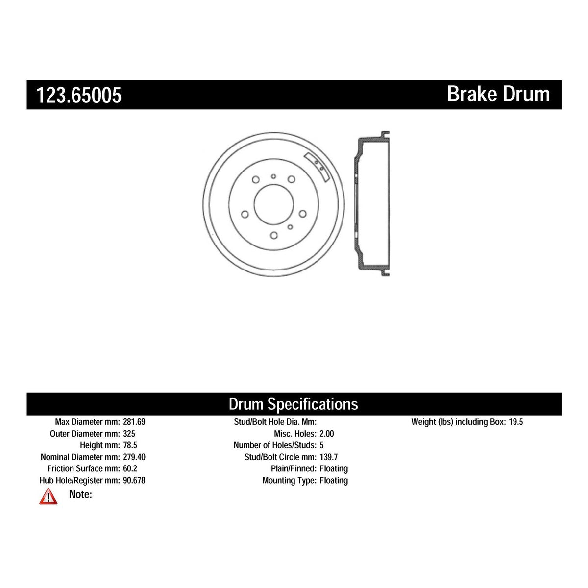 Centric Parts Brake Drum Standard with Non-Directional Finishes for Ford Club Wagon 1967-1962 123.65002