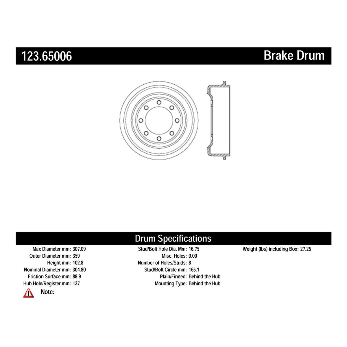 Centric Parts Brake Drum Standard with Non-Directional Finishes 123.65006