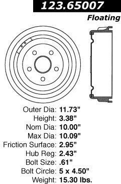 Centric Parts Brake Drum with Non-Directional Finishes 123.65007