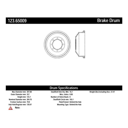 Centric Parts Brake Drum Standard Non-Directional Finishes for Ford E-200 Econoline 1974-1973 123.65009