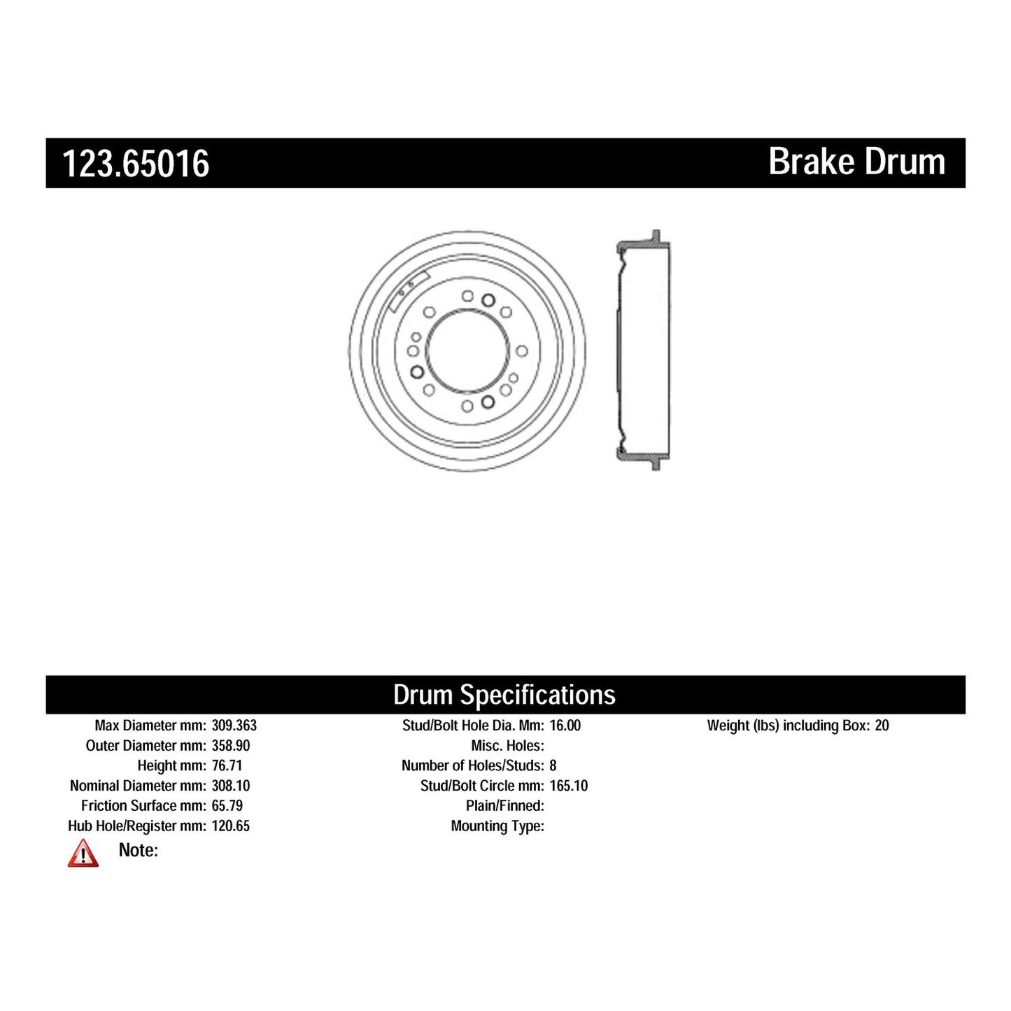 Centric Parts Brake Drum Standard Non-Directional Finishes for Ford F-250 1975-1957, F-350 1966-1956, P-350 1976-1956, P-400 1976-1975 123.65016