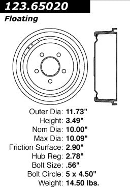 Centric Parts Brake Drum Standard with Non-Directional Finishes for 1980-1983 Ford F-100 F-150 123.65020