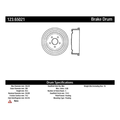 Centric Parts Brake Drum 123.65021