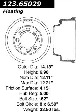 Centric Parts Brake Drum Standard Non-Directional Finishes for 1987-1998 Ford E-350 Econoline Club Wagon F-350 123.65029