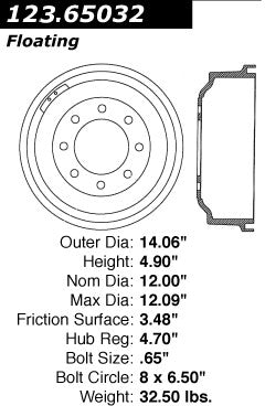 Centric Parts Brake Drum Standard with Non-Directional Finishes for 1992-1994 Ford E-250 Econoline, 1983 F-250, 1983 F-350 123.65032
