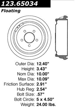 Centric Parts Brake Drum Standard with Non-Directional Finishes for 1992-1997 Ford Aerostar 123.65034