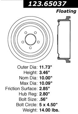 Centric Parts Brake Drum Standard Non-Directional Finishes for 1994-1991 Ford Explorer, 2009-1998 Ranger 123.65037