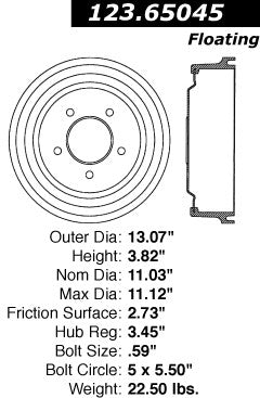 Centric Parts Brake Drum Standard with Non-Directional Finishes for 2000-2003 Ford E-150 123.65045