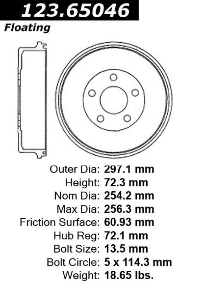Centric Parts Brake Drum 123.65046