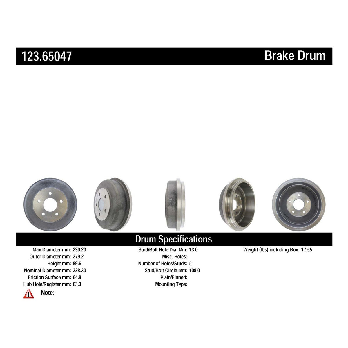 Centric Parts Brake Drum Non-Directional Finish 123.65047