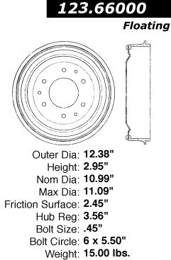Centric Parts Brake Drum Standard Non-Directional Finishes for 1958-1970 Chevrolet 123.66000