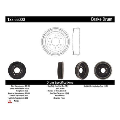 Centric Parts Brake Drum Standard Non-Directional Finishes for 1958-1970 Chevrolet 123.66000