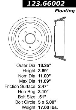 Centric Parts Brake Drum with Non-Directional Finishes 123.66002