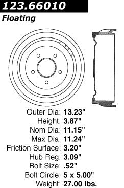 Centric Parts Brake Drum Non-Directional Finishes 123.66010