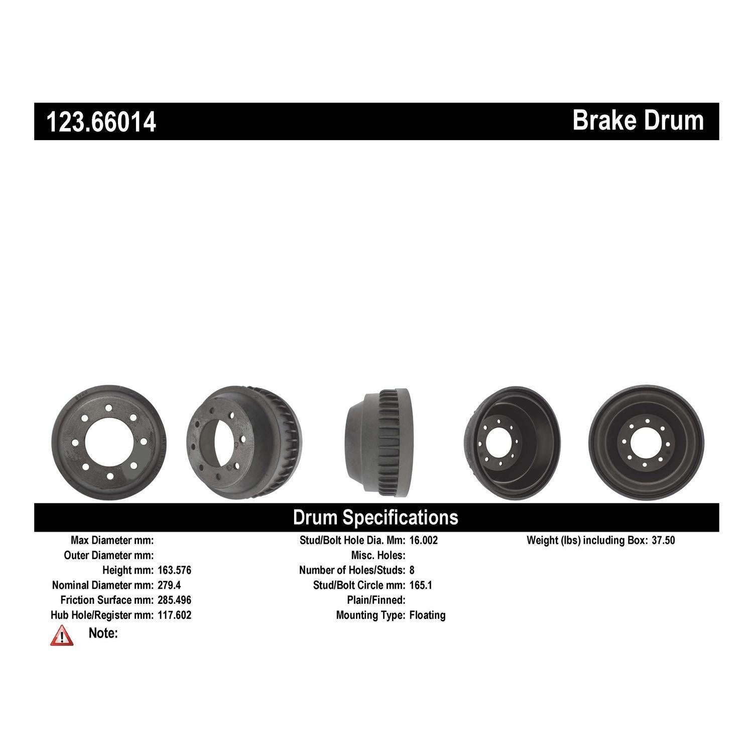 Centric Parts Standard Brake Drum 123.66014