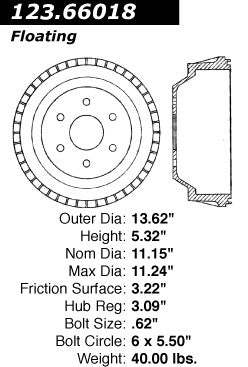 Centric Parts Brake Drum 123.66018