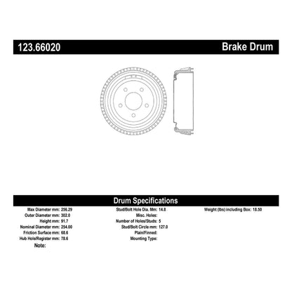 Centric Parts Brake Drum Standard with Non-Directional Finishes for 1999-1988 Chevrolet C1500 Silverado 1999-1995 Tahoe 2000-1995 GMC C1500 1999-1988 Yukon 2000-1995 123.66020