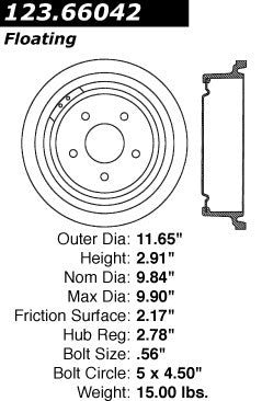 Centric Parts Brake Drum with Non-Directional Finishes 123.66042