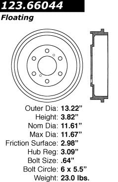 Centric Parts Brake Drum Standard with Non-Directional Finishes for 2005-2008 Chevrolet Silverado 1500 GMC Sierra 1500 123.66044