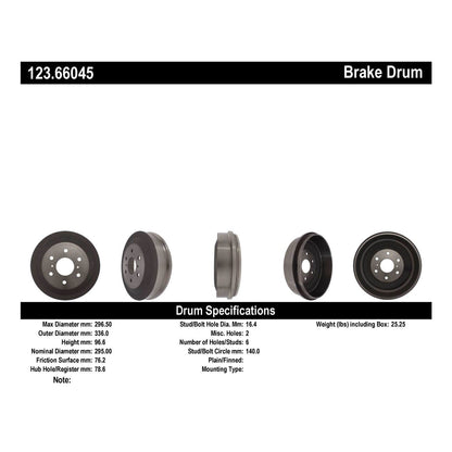 Centric Parts Brake Drum Standard with Non-Directional Finishes for 2009-2013 Chevrolet Silverado 1500 GMC Sierra 1500 123.66045