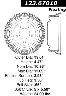 Centric Parts Brake Drum Non-Directional Finish 123.67010