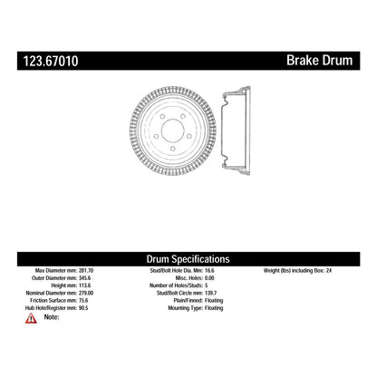 Centric Parts Brake Drum Non-Directional Finish 123.67010