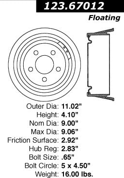 Centric Parts Brake Drum Non-Directional Finishes 123.67012