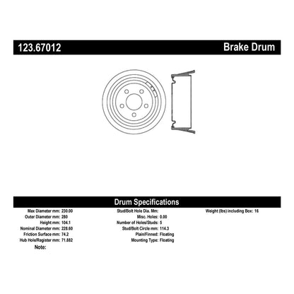 Centric Parts Brake Drum Non-Directional Finishes 123.67012