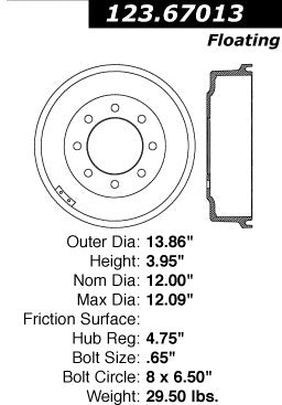 Centric Parts Brake Drum with Non-Directional Finishes 123.67013